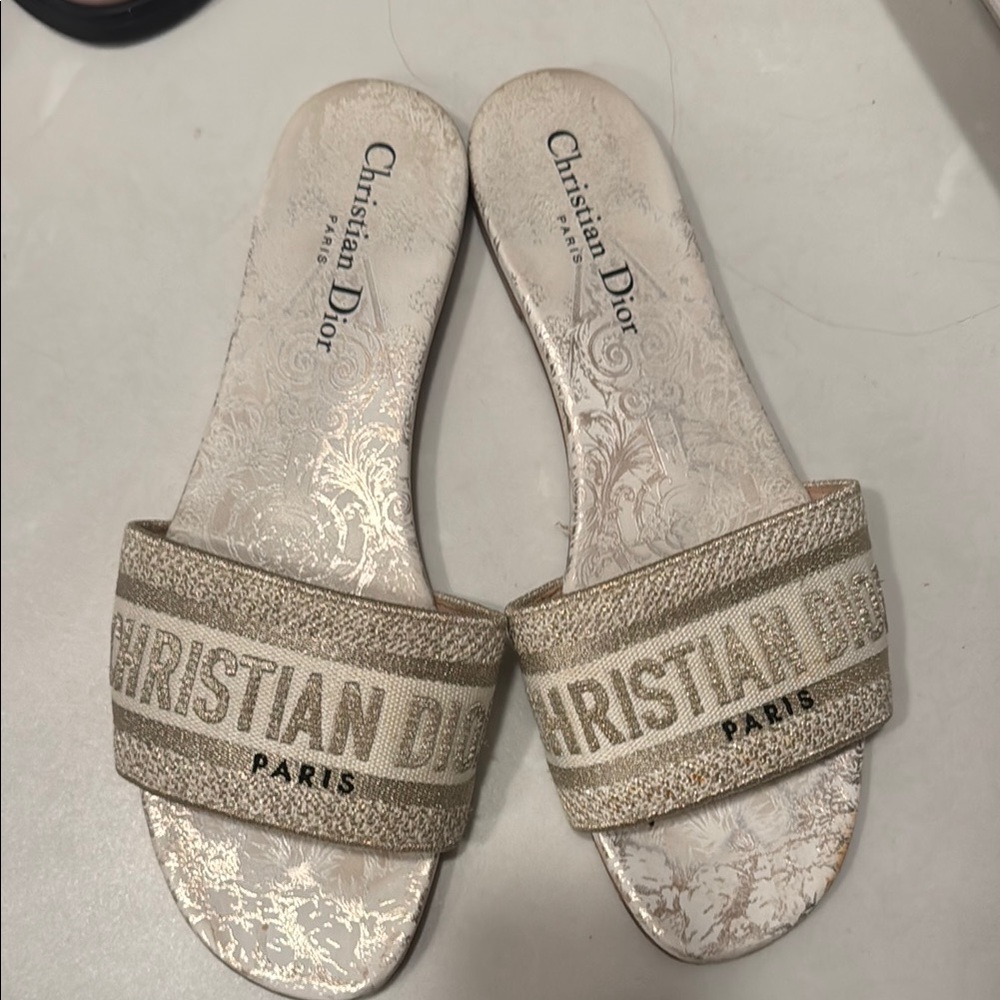 Dior Beige and Gold Flats